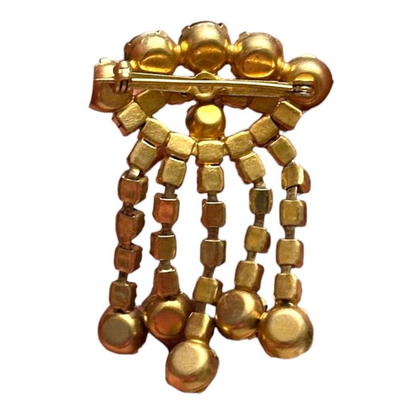 Vintage Gold Tone AB Rhinestone Dangle Brooch - Picture 2 of 2